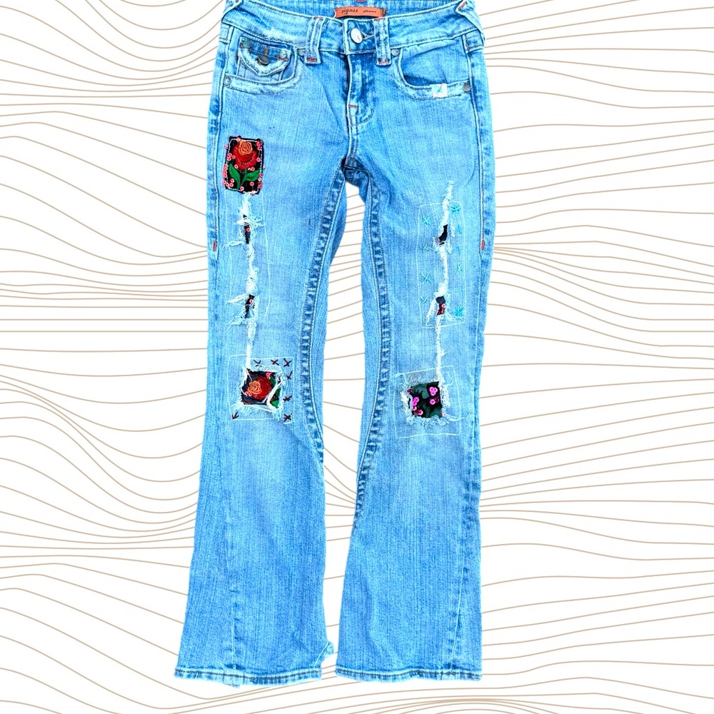 Vigoss:Vintage Y2K Girls Embroidered Jeans